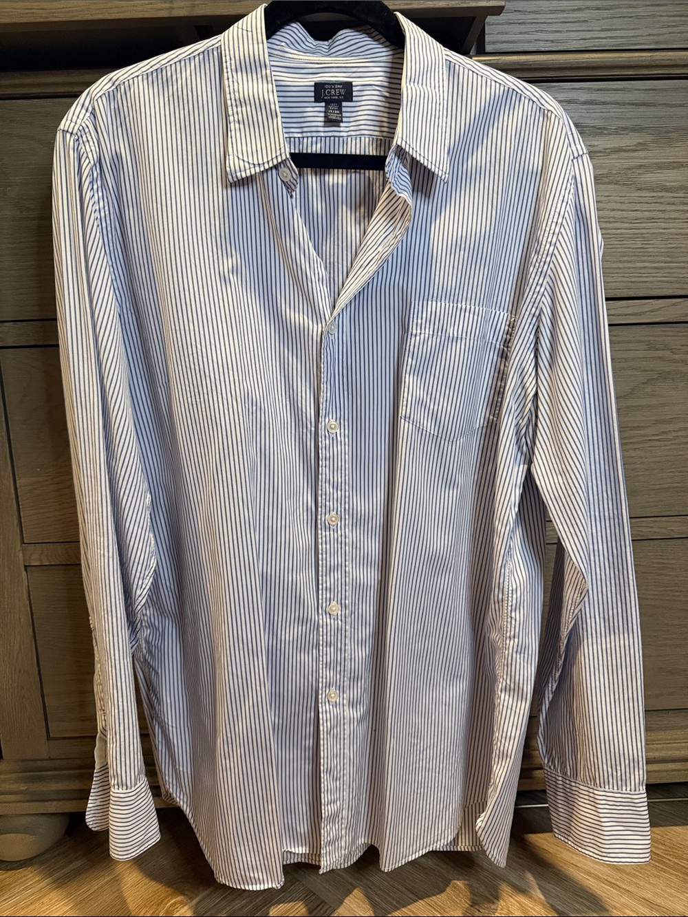 J. Crew Men's White Shirt with Navy Pinstripes